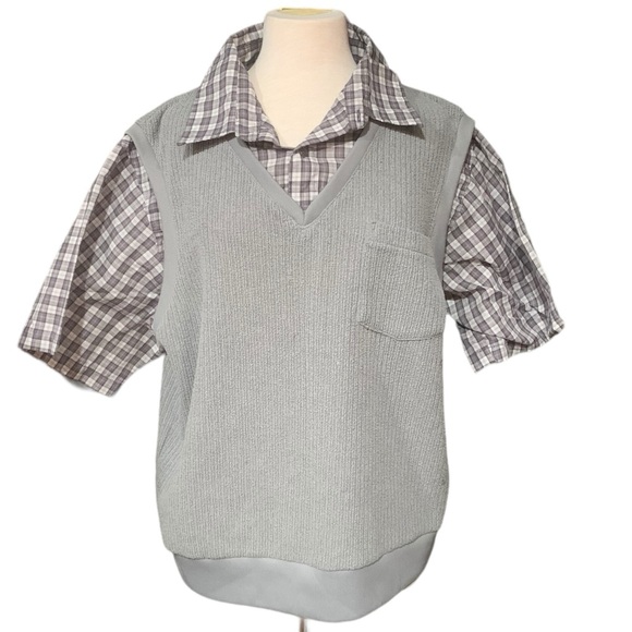 Other - Vintage Grey Haband sweater vest and button collar grandpa shirt size xl